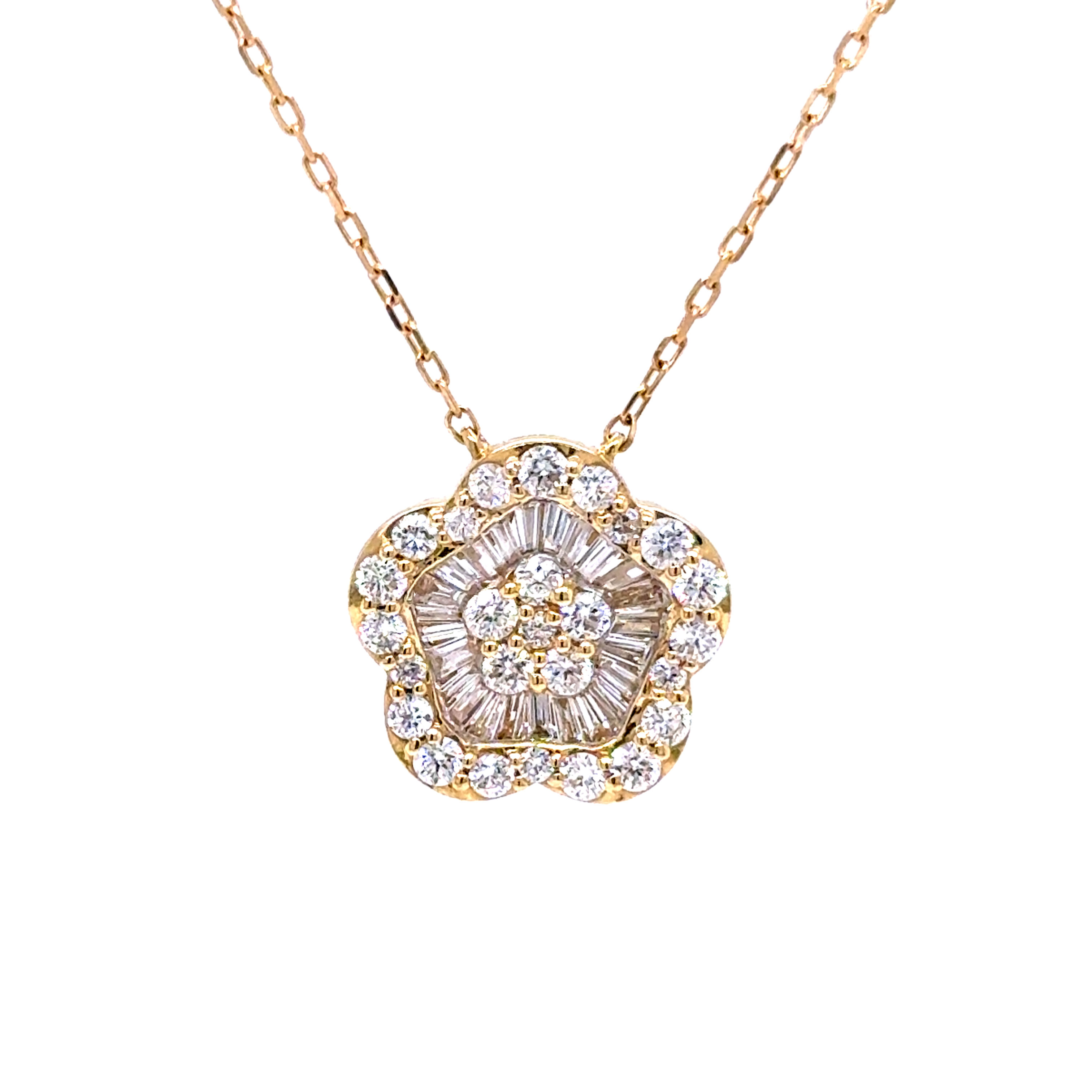 Diamond Scalloped Frame Flower Pendant