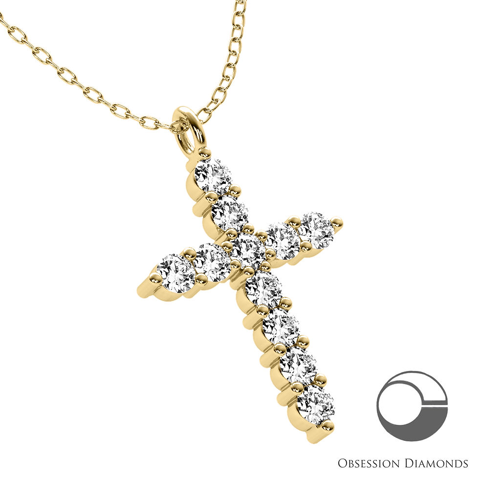 Thumbnail: 11 Stone Classic Shared Prong Diamond Cross Pendant 3.30ct