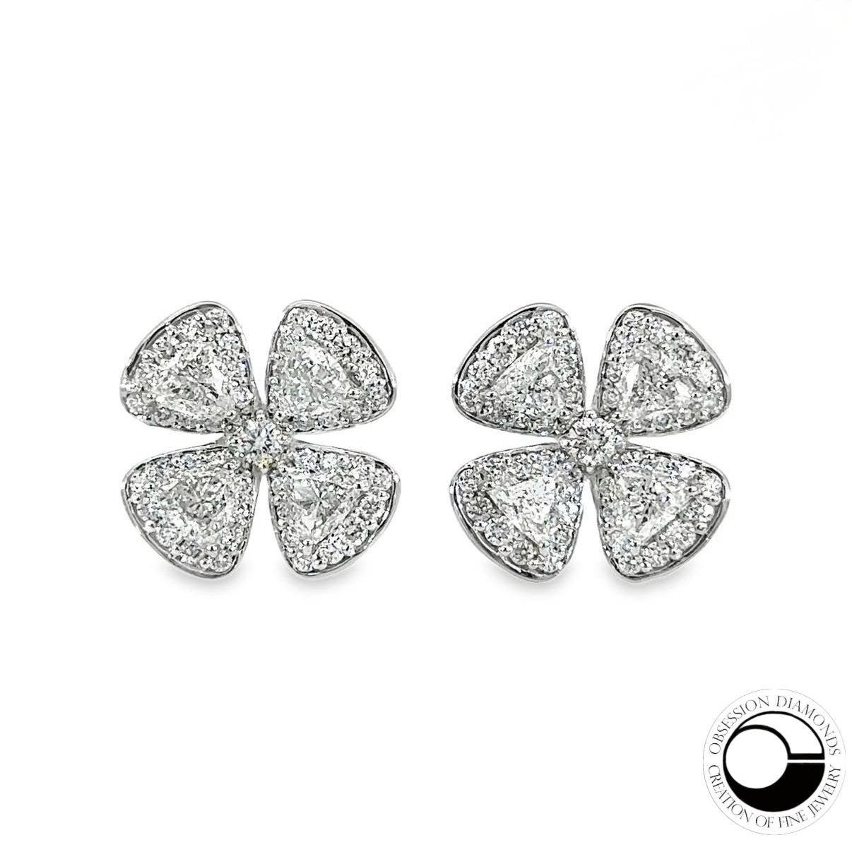 Diamond Four Petal Flower Stud Earrings