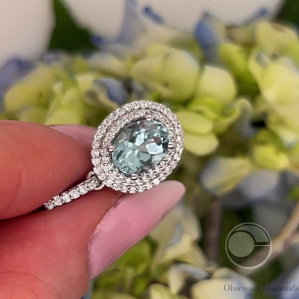 Thumbnail: Double Halo Diamond Oval Aquamarine Pendant