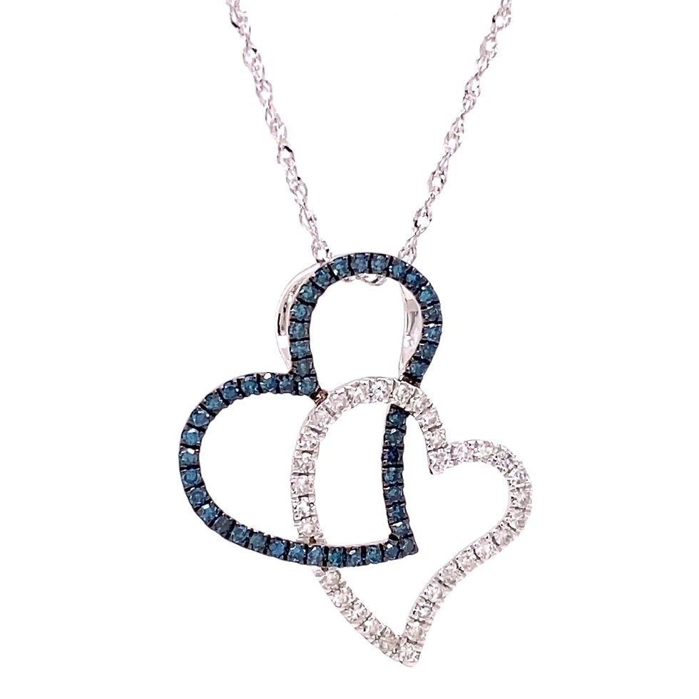 Thumbnail: Blue & White Diamond Double Heart Pendant