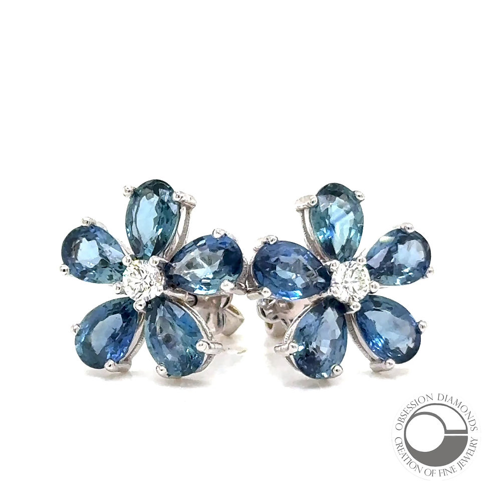 Thumbnail: Pear Shaped Blue Sapphire Flower Earrings