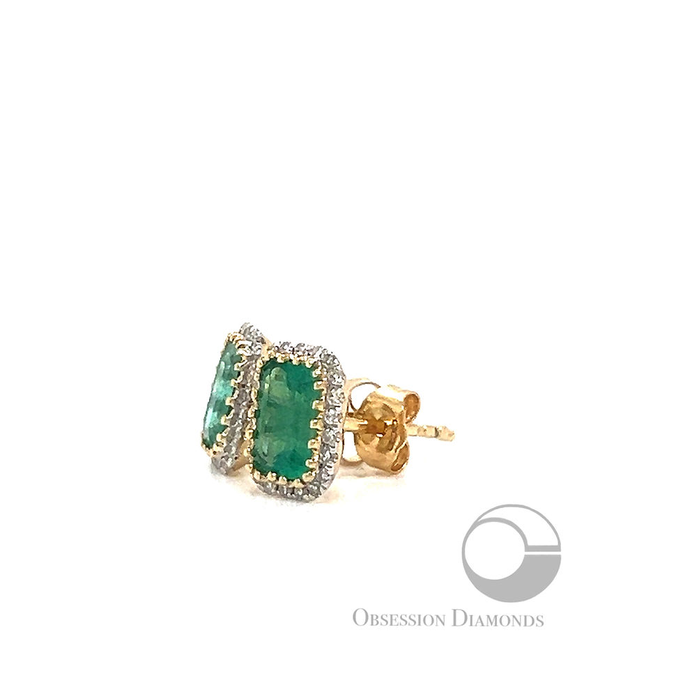 Thumbnail: Diamond Halo Emerald cut Emerald Stud Earrings