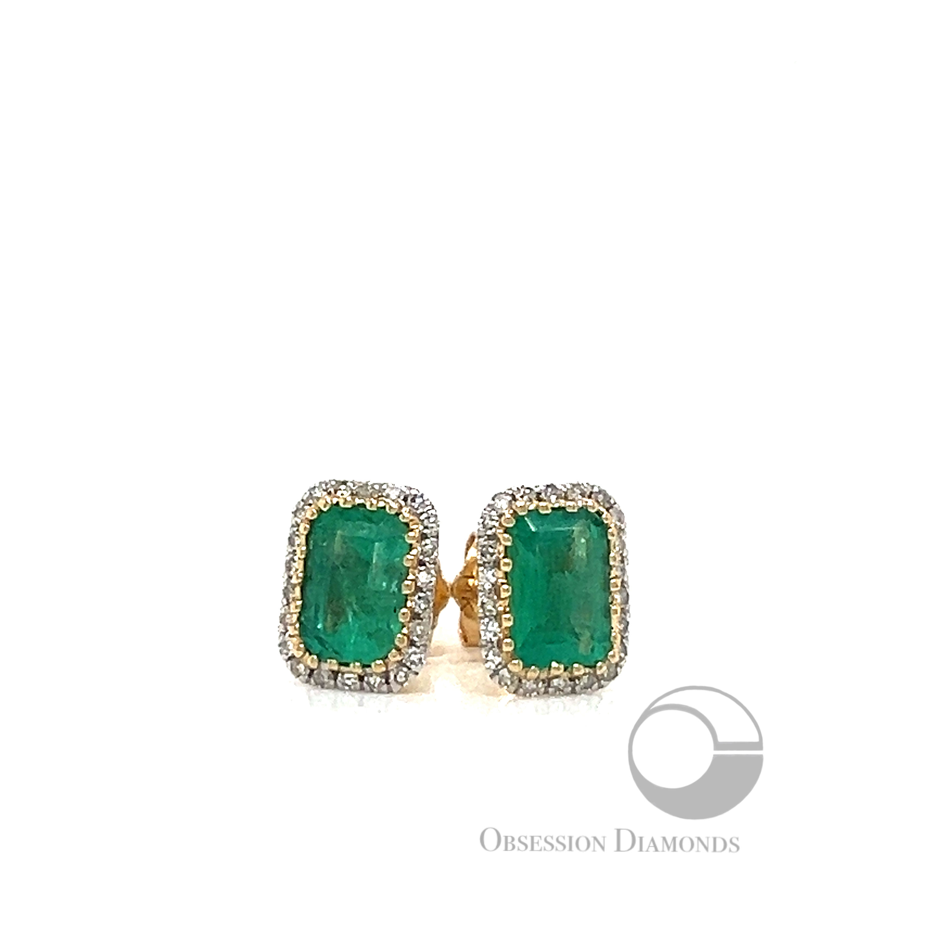 Diamond Halo Emerald cut Emerald Stud Earrings