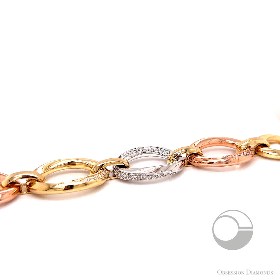 Thumbnail: Tri-Tone Gold Large Open Link Bracelet with Diamonds
