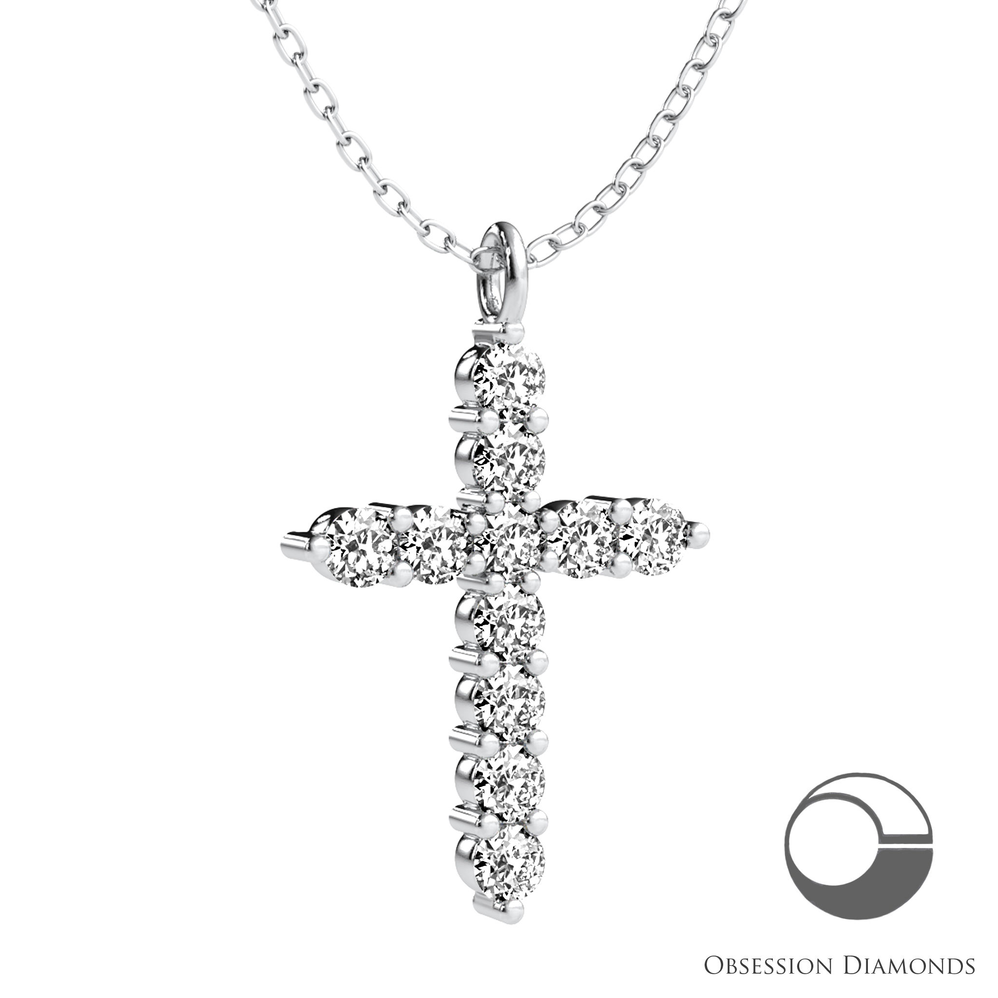 11 Stone Classic Shared Prong Diamond Cross Pendant 0.55ct