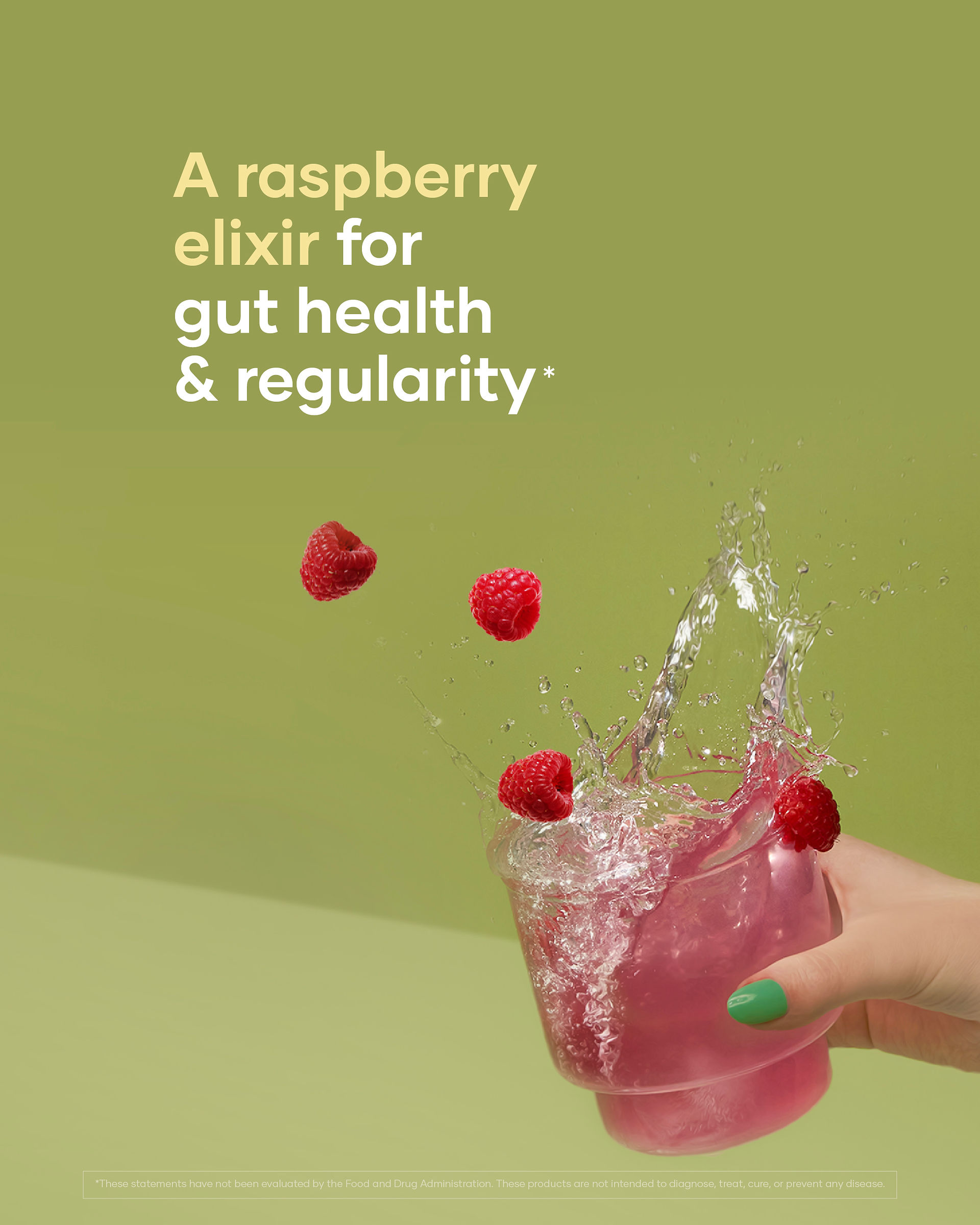 Graphic saying a raspberry elixir for gut health & regularity