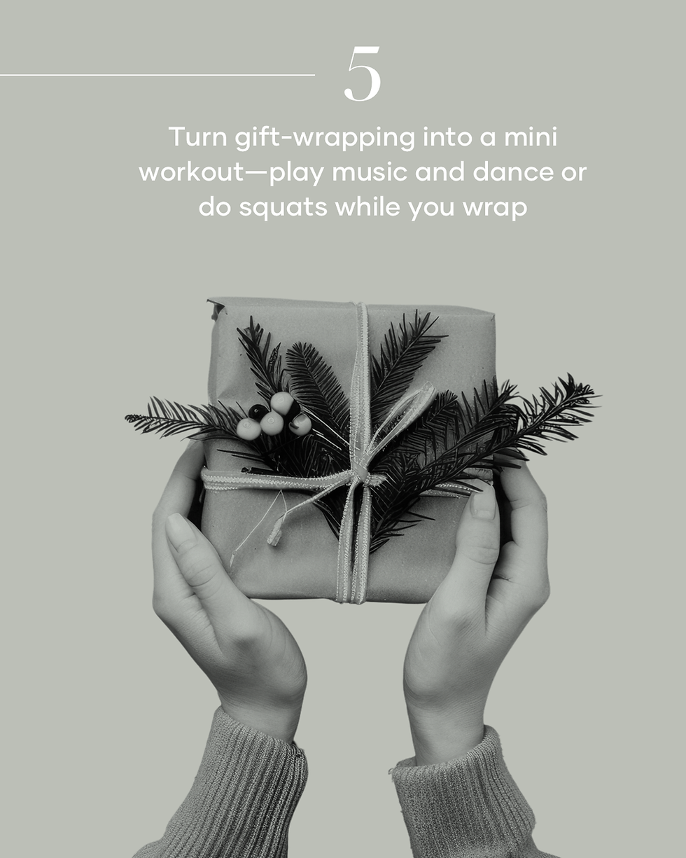 hands holding a present - text saying to turn gift wrapping into a fun little workout