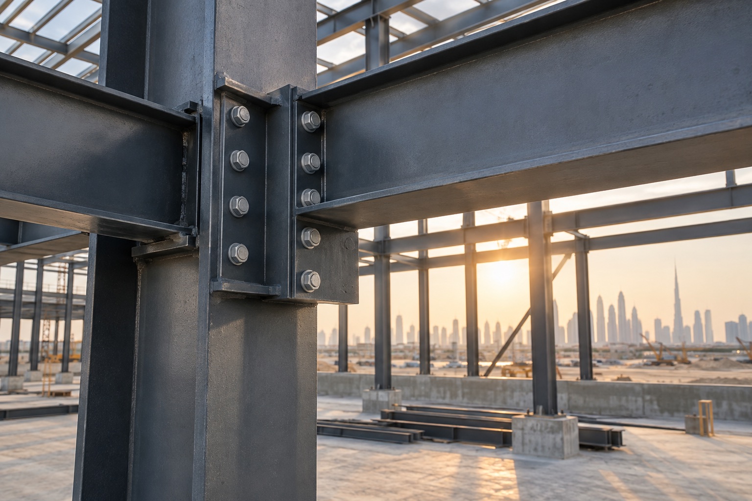 Illustrative detail of structural steel beams and bolted connections