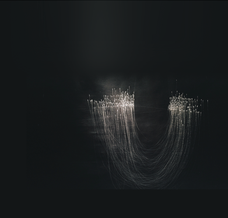 Abstract artwork by Kevin of glowing white streaks of light on a black background