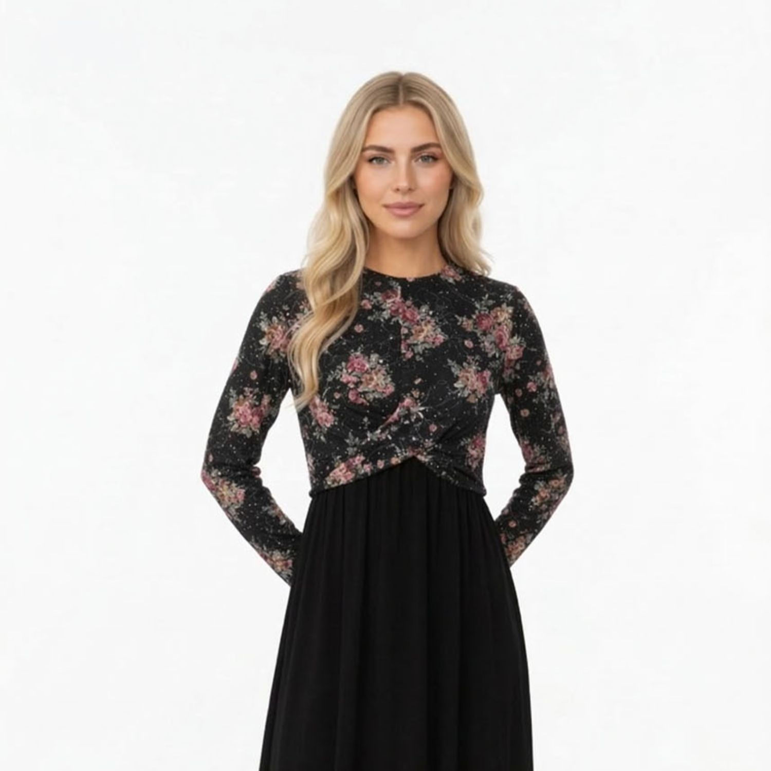 שמלת אירוח דגם כיווצים איקס | גווני פסטל+ריקמה