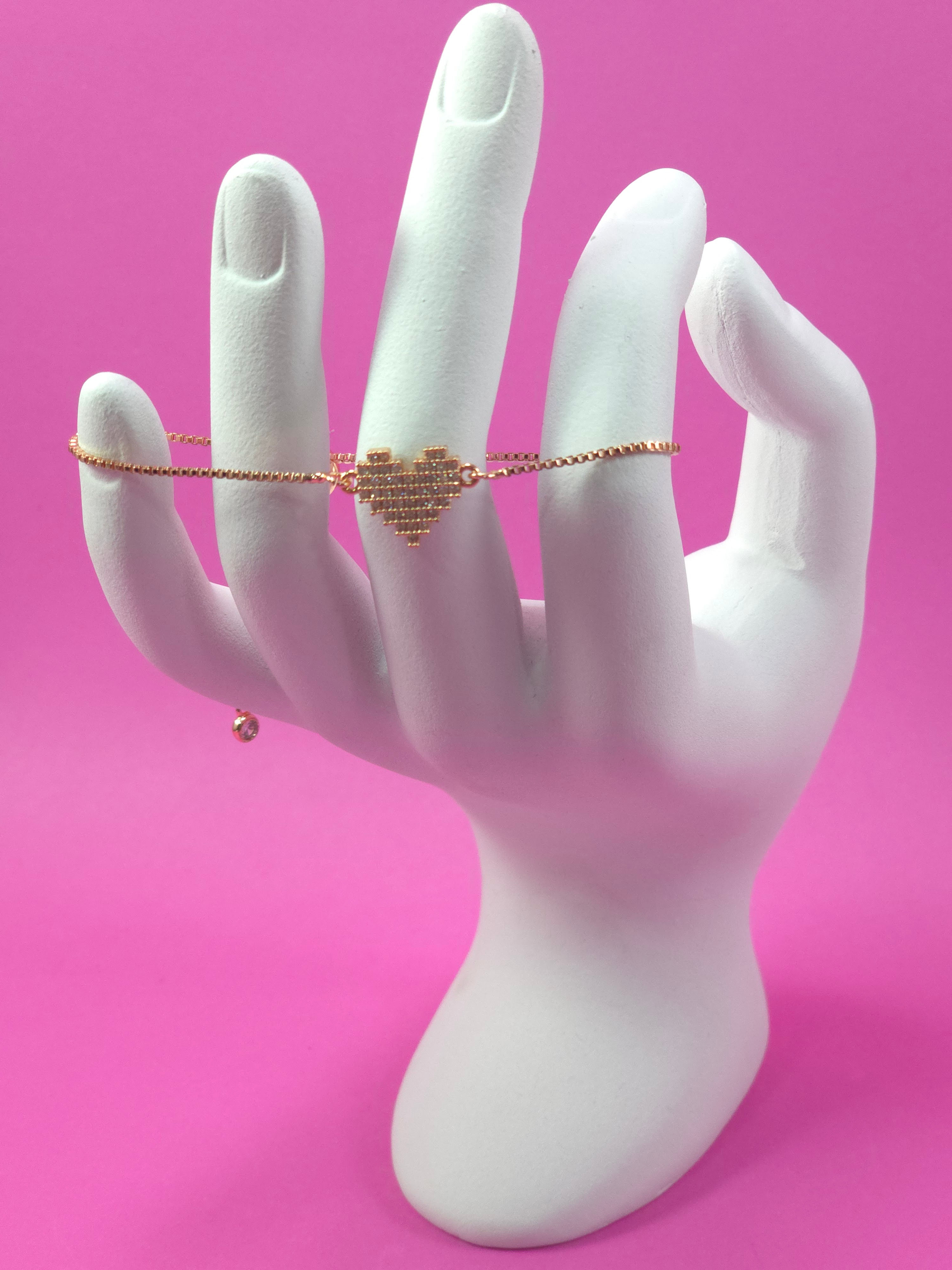 Pulsera cadena oro rosa con dije de corazon pixelado