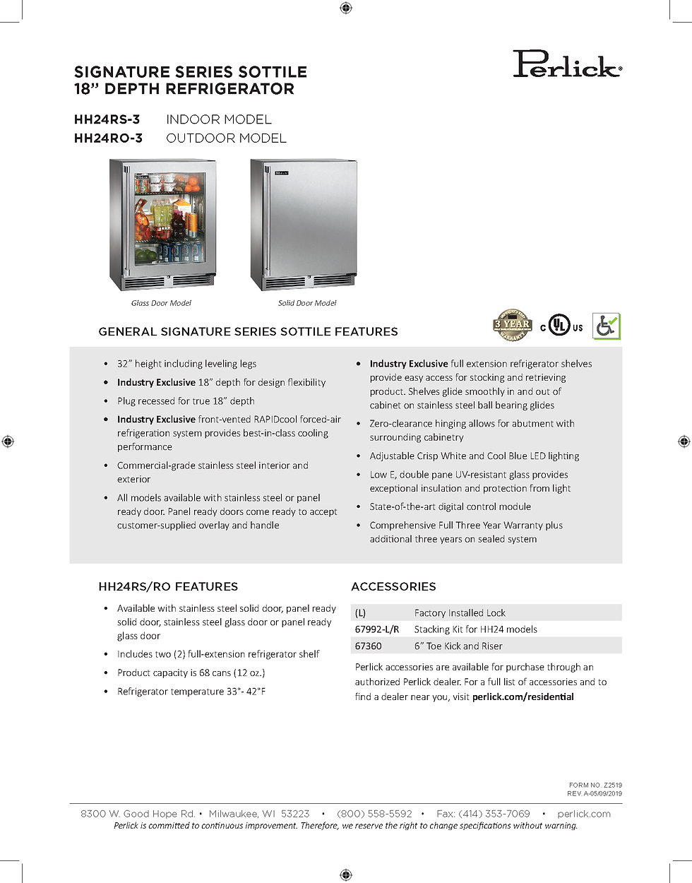 Thumbnail: Perlick Signature Series 24 Inch Sottile Outdoor Refrigerator