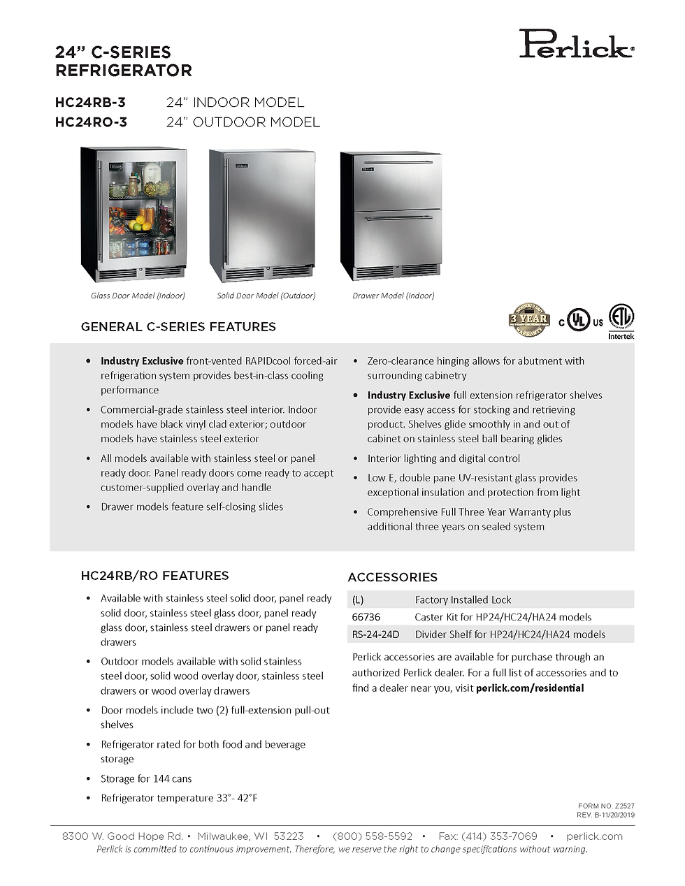 Thumbnail: Perlick C-Series 24 Inch Outdoor Refrigerator