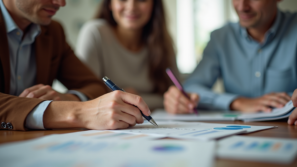 Close-up view of a family discussing financial planning