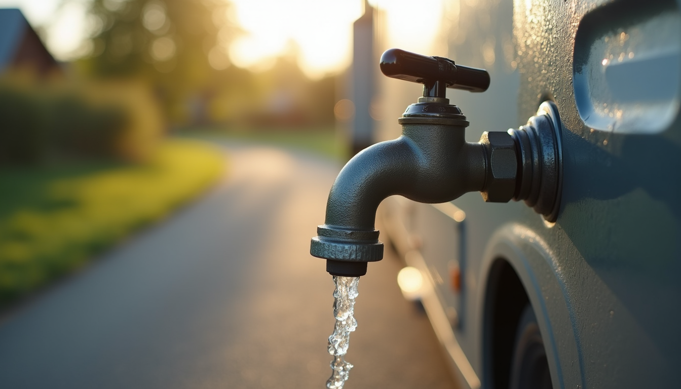 Close-up view of an RV water hookup connection