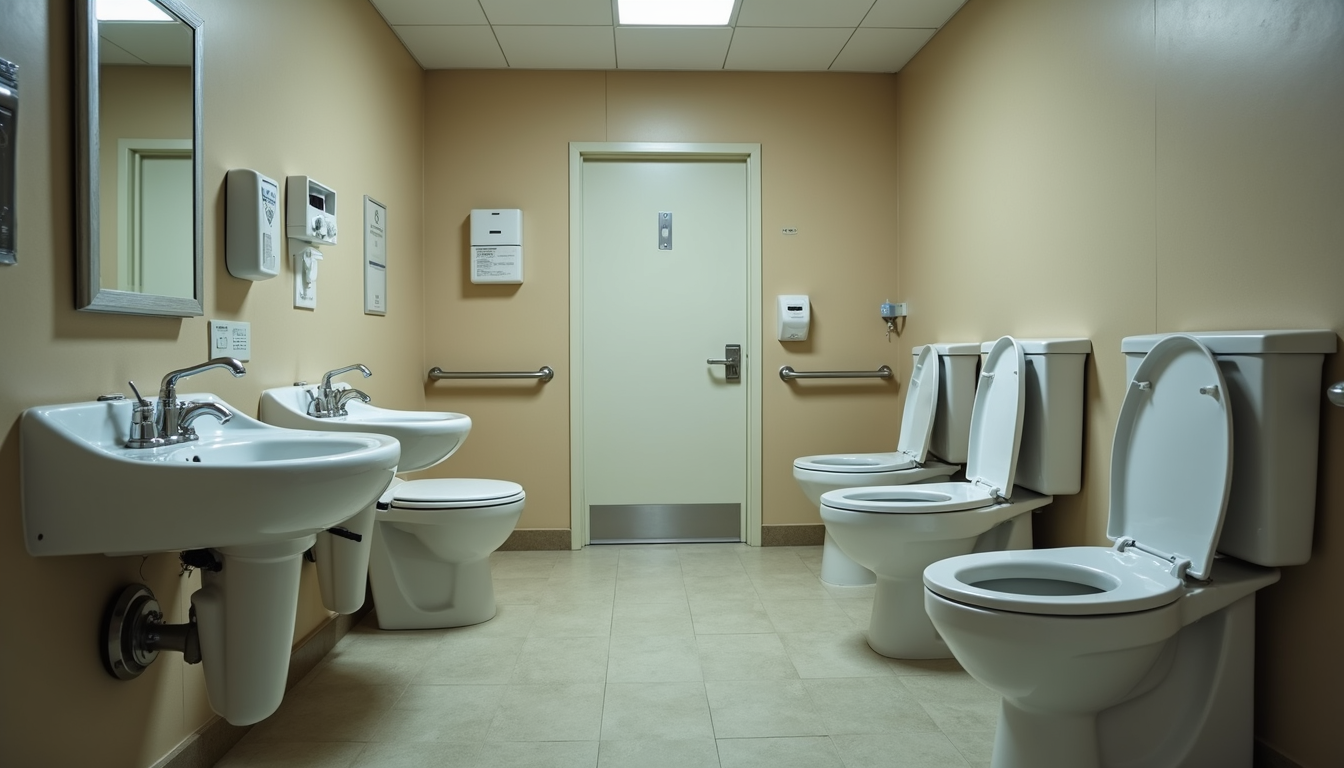 Eye-level view of a clean RV park restroom facility