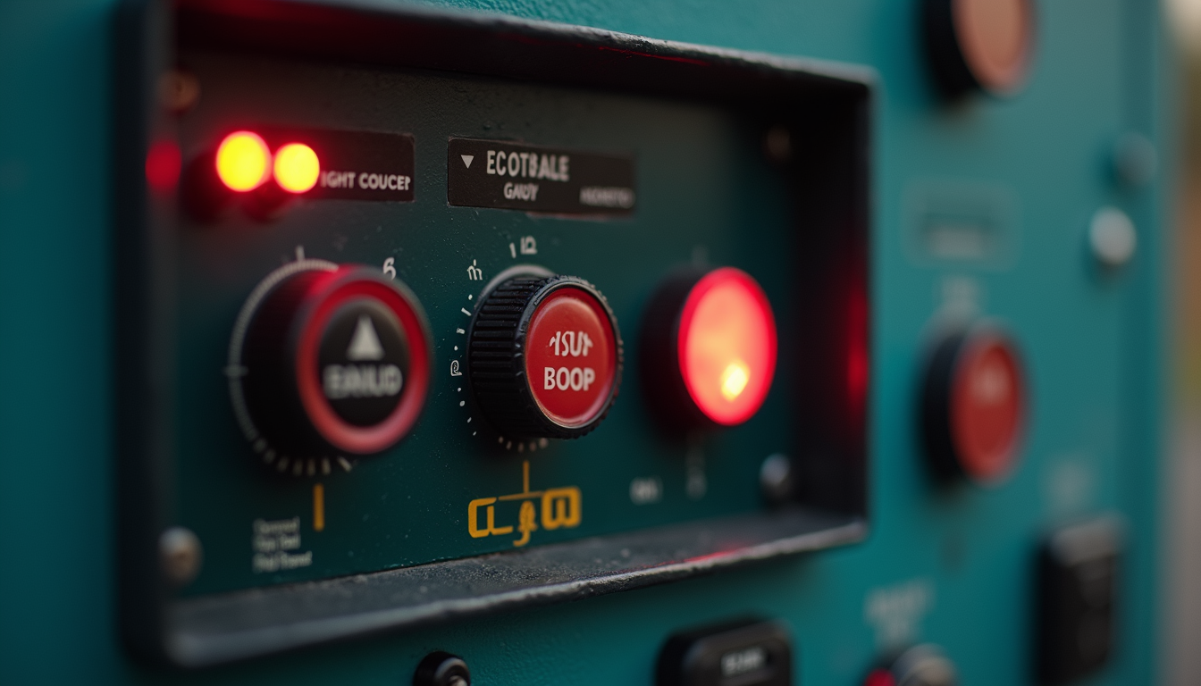Eye-level view of an electric trailer jack control panel with buttons