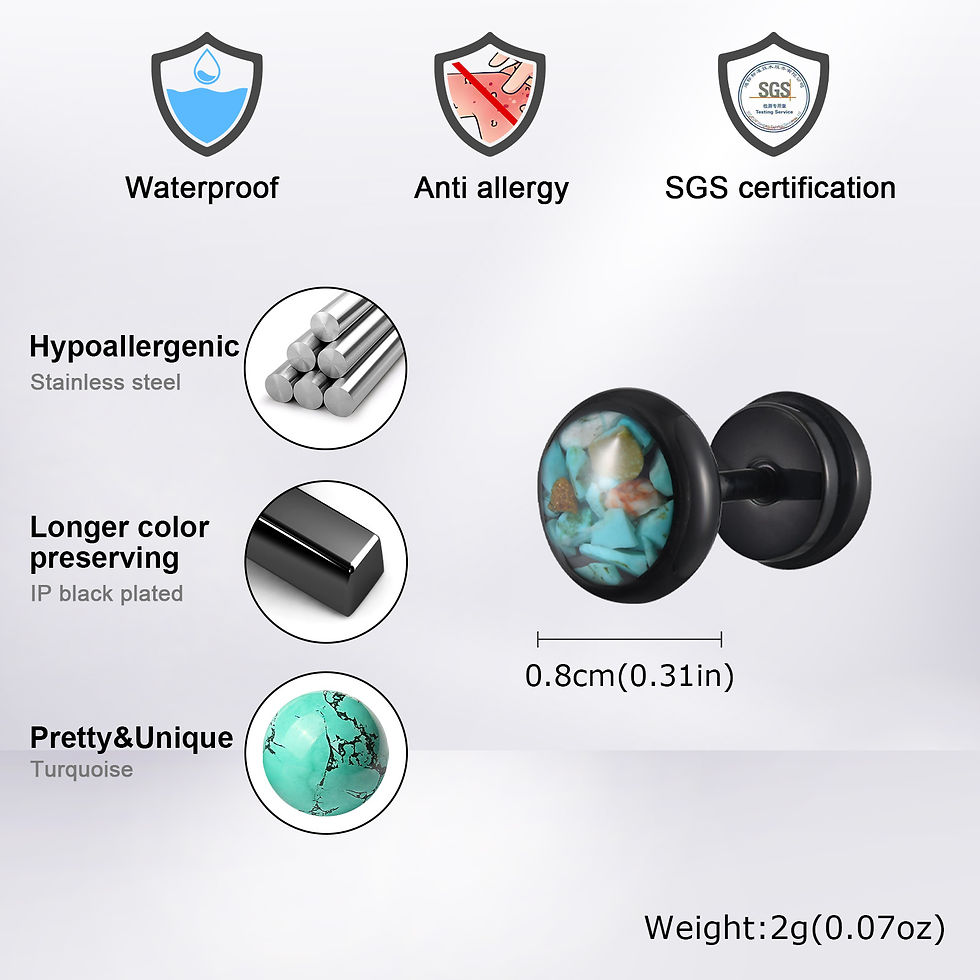 Thumbnail: Natural Stone Stud Earrings for Men Boys,Stainless Steel Plated Round Small Earr