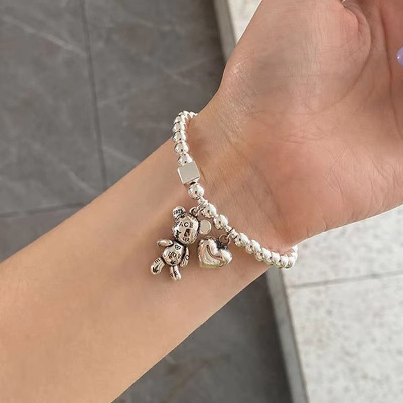 Thumbnail: 925 Sterling Silver Bracelets for Women String of Beads Accessories Trend Vintag