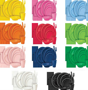 Solid Color plates, napkins, cutlery, tablecovers.