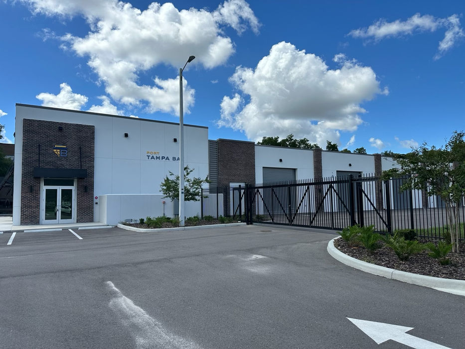 Exterior view of the Port Tampa Bay Warehouse project by H Structure LLC. Featuring large-scale metal framing and robust construction.