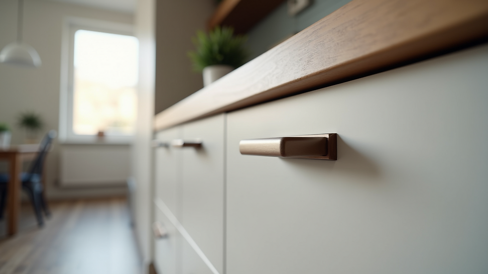 Close-up view of stylish cabinet handles on a kitchen cabinet
