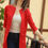 Thumbnail: Women's Red Waist Stitched Long Jacket