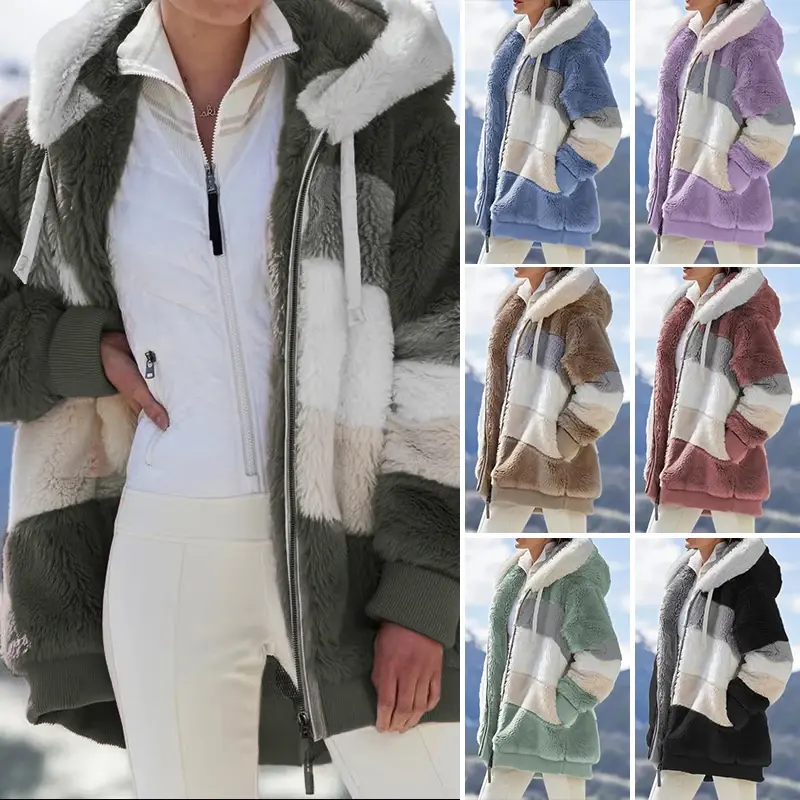 Women's Long Faux Fur Winter Coat Thick Hooded Overcoat Plus Size