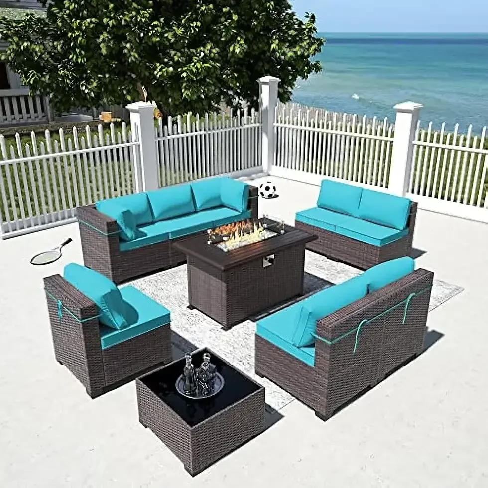 Thumbnail: 10 Piece Outdoor Set w/ Propane Fire Pit Table, Sectional Sofa Conversation Set