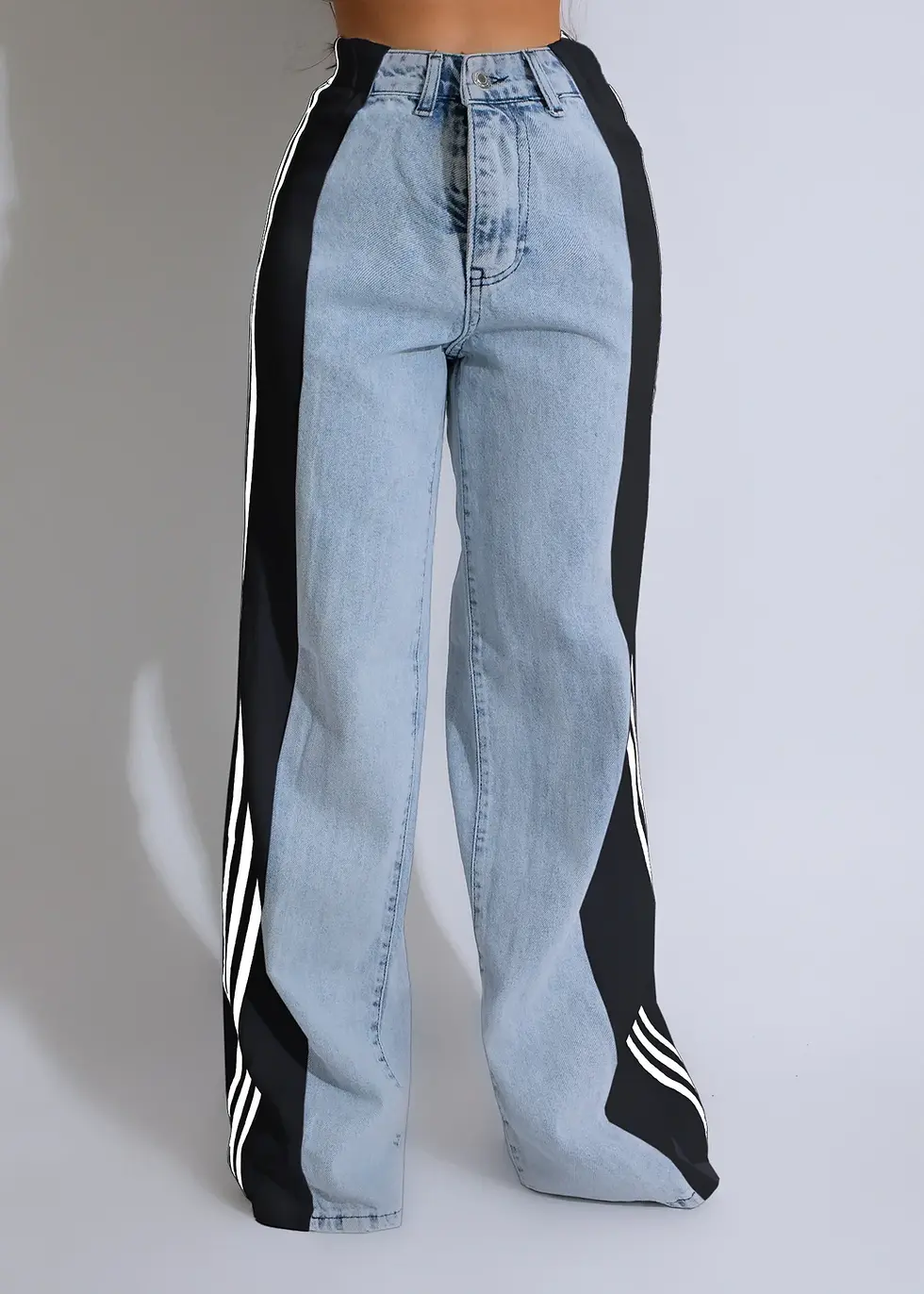 Thumbnail: Women Wide Leg Palazzo Jeans – High Stretch Three Stripe Denim Pants