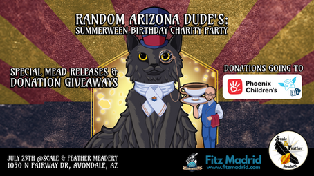 A cat with a top hat, monocle, and neck tie with a small butler holding a cup of tea in front of an Arizona Flag inspired background