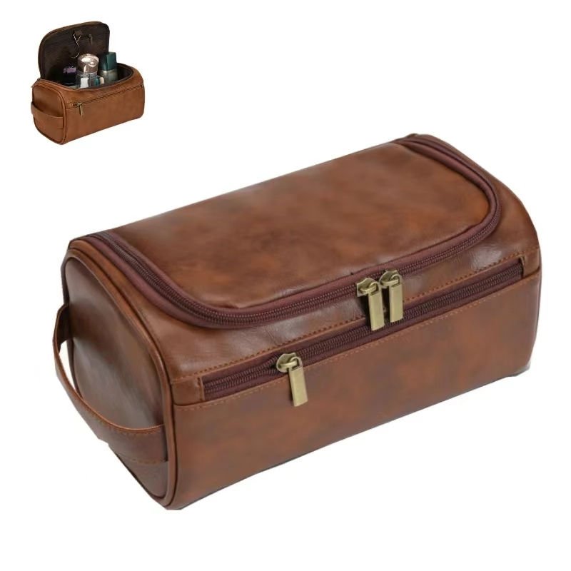 Thumbnail: Leather Toiletry Bag for Men Women Dopp Kit Mens Hanging Toiletry Bag Travel Toi