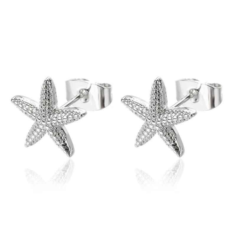 Thumbnail: Vintage Summer Starfish Stainless Steel Stud Earrings For Women Simple Star Shel