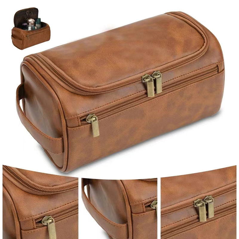 Leather Toiletry Bag for Men Women Dopp Kit Mens Hanging Toiletry Bag Travel Toi