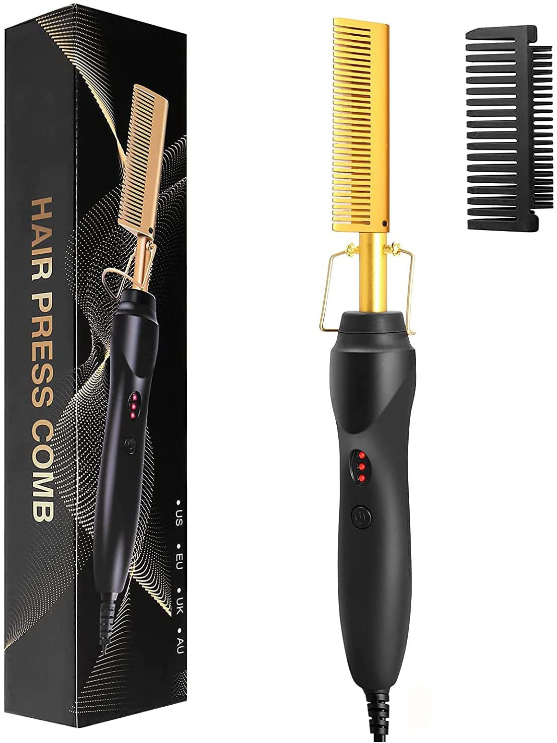 2 in1 Hot Comb Hair Straightener Electric Heating Comb Fast Heating Portable Tra