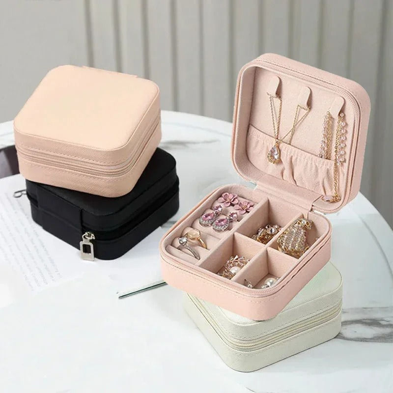 Thumbnail: Portable Mini Jewelry Storage Box Travel Organizer Jewelry Case Leather Storage 