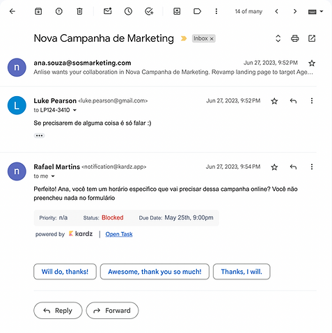 Comunicação por email no kardz