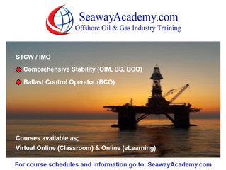 STCW / IMO Comprehensive Stability (OIM, BS, BCO) and Ballast Control Operator (BCO) courses availab