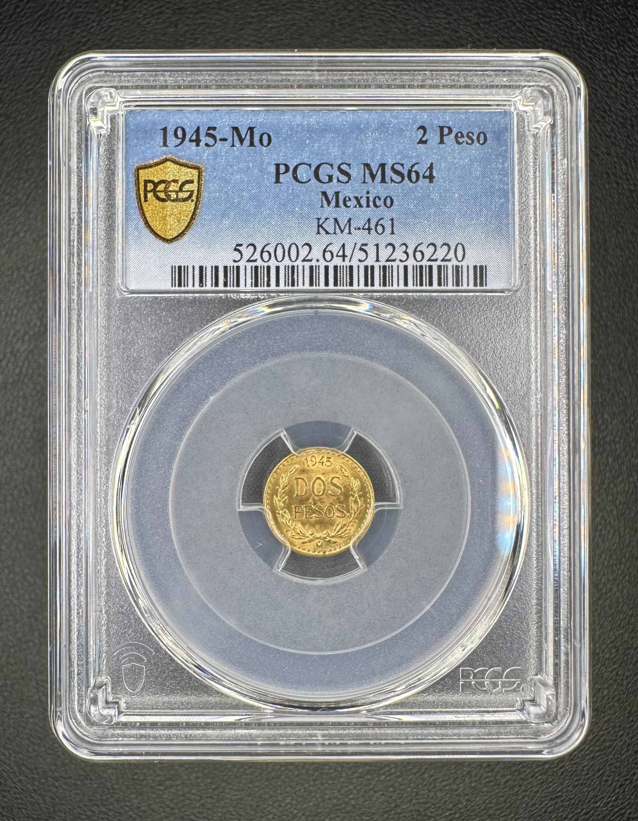 1945 Mexico Gold 2 Pesos PCGS MS64