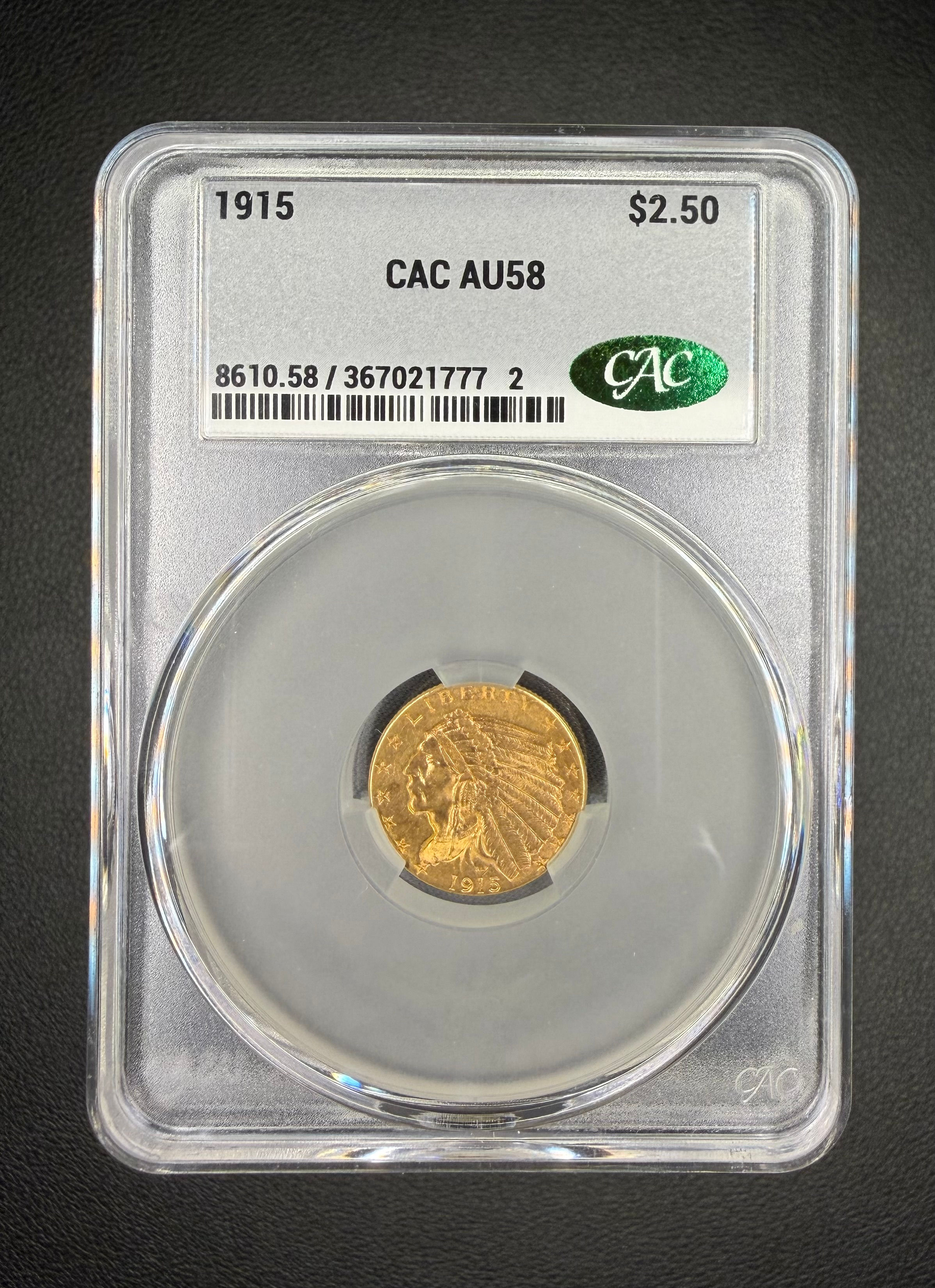 1915 $2.50 Indian Gold Quarter Eagle CACG AU58