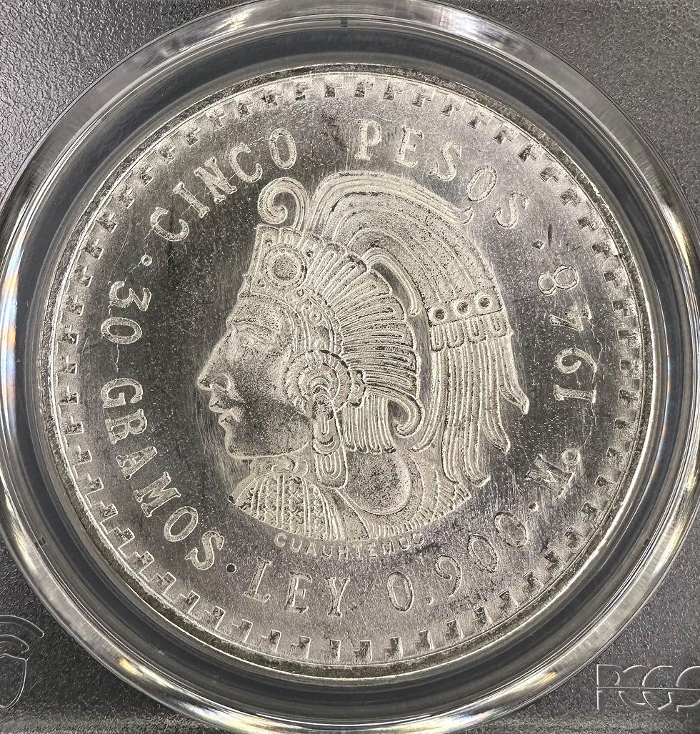 Thumbnail: 1948 Mexico Silver 5 Peso "Cuauhtemoc" PCGS MS65