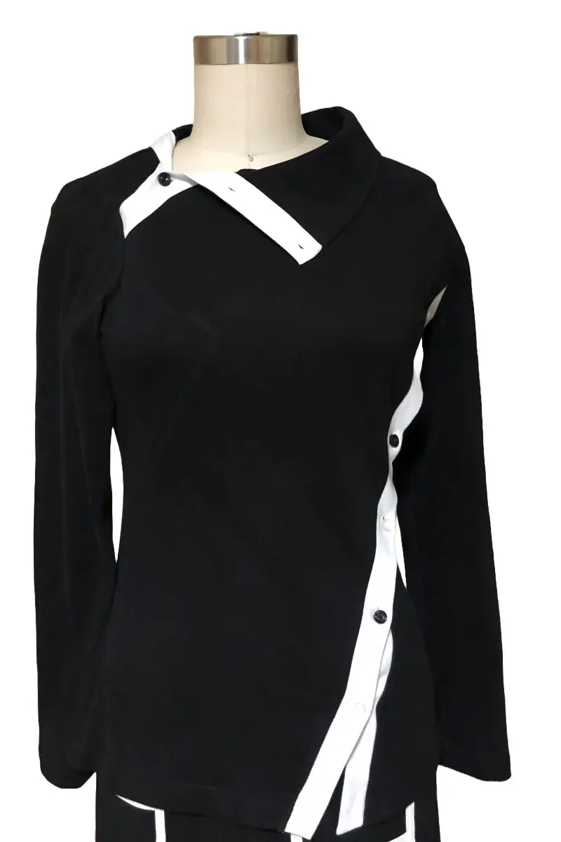 Asymmetrical Collar T-Shirt (Black/White)