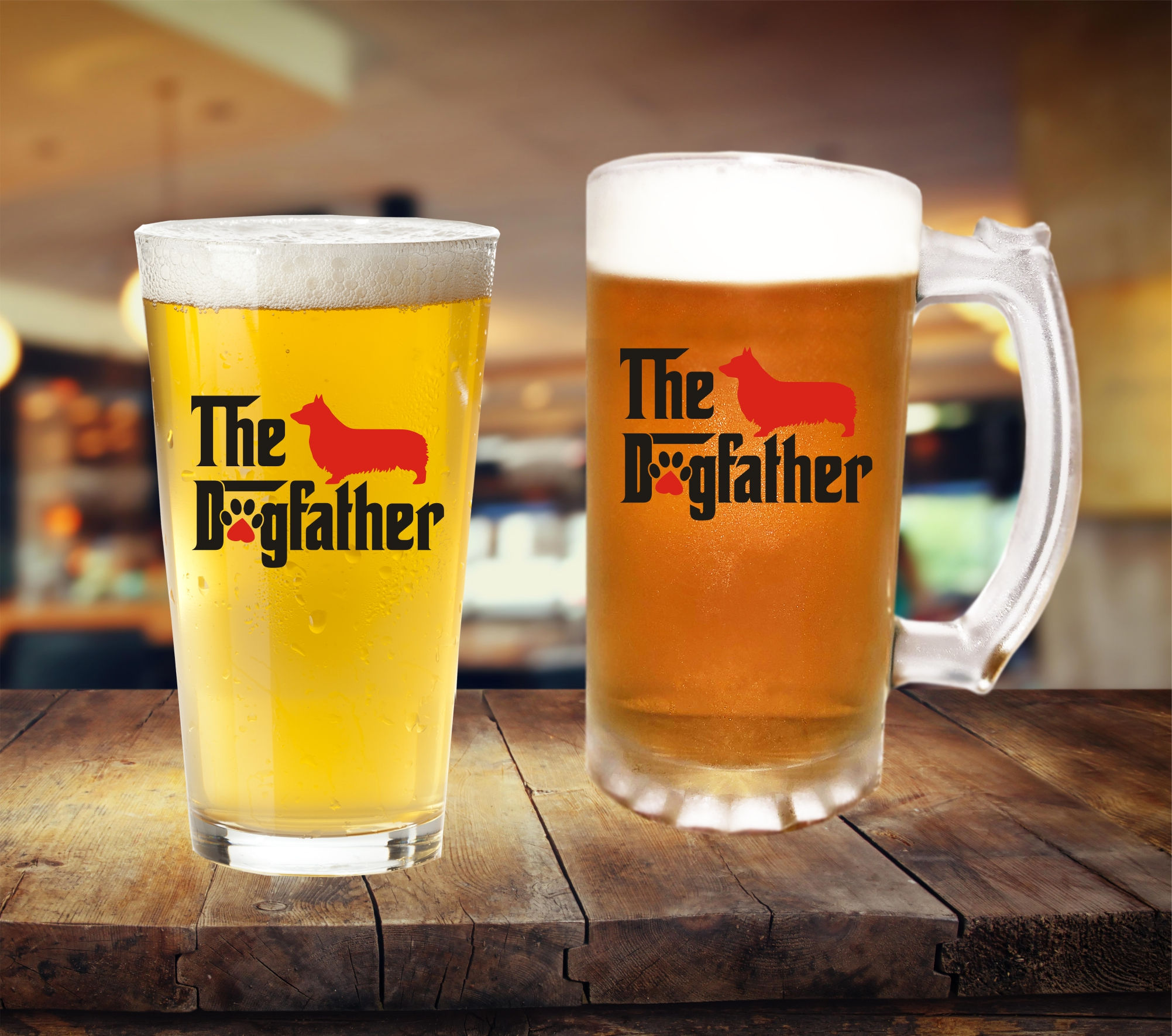 16 Ounces Beverage, Beer Glass or Mug with Handle - The DogFather