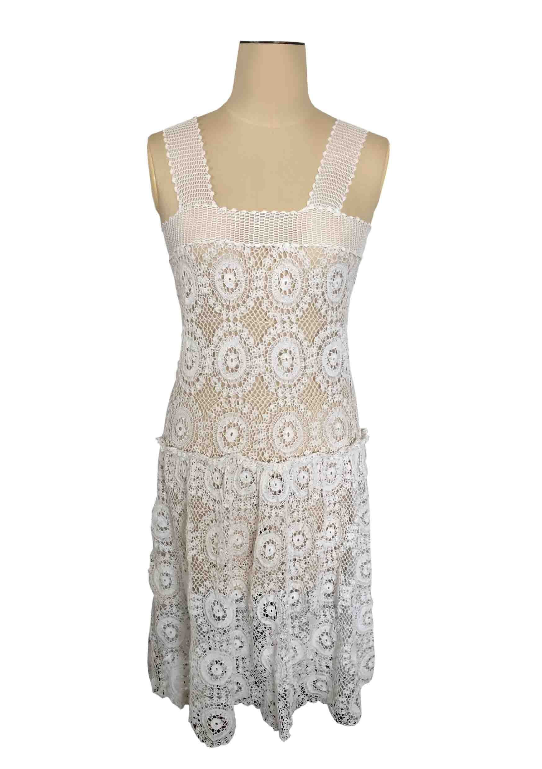 White Handmade Crochet Pinafore Dress (Petunia)