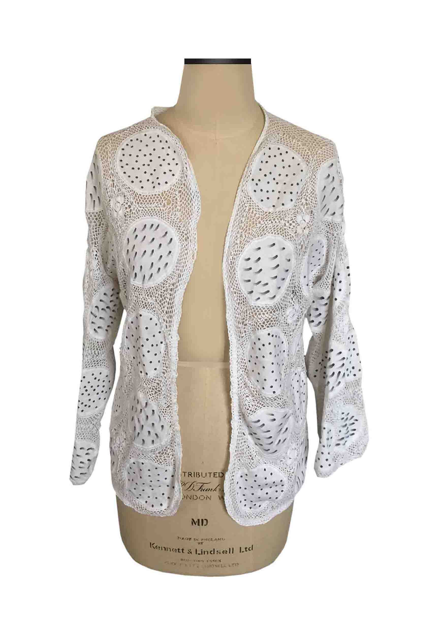 White Handmade Cotton Crochet Cardigan (Buttercup)