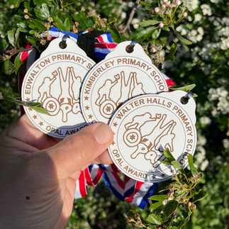 Bespoke wooden awards for primary school OPAL play and physical education recognition