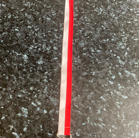 Bold, colourful 2.5cm wide red and white medal ribbon with metal silver oval clasp