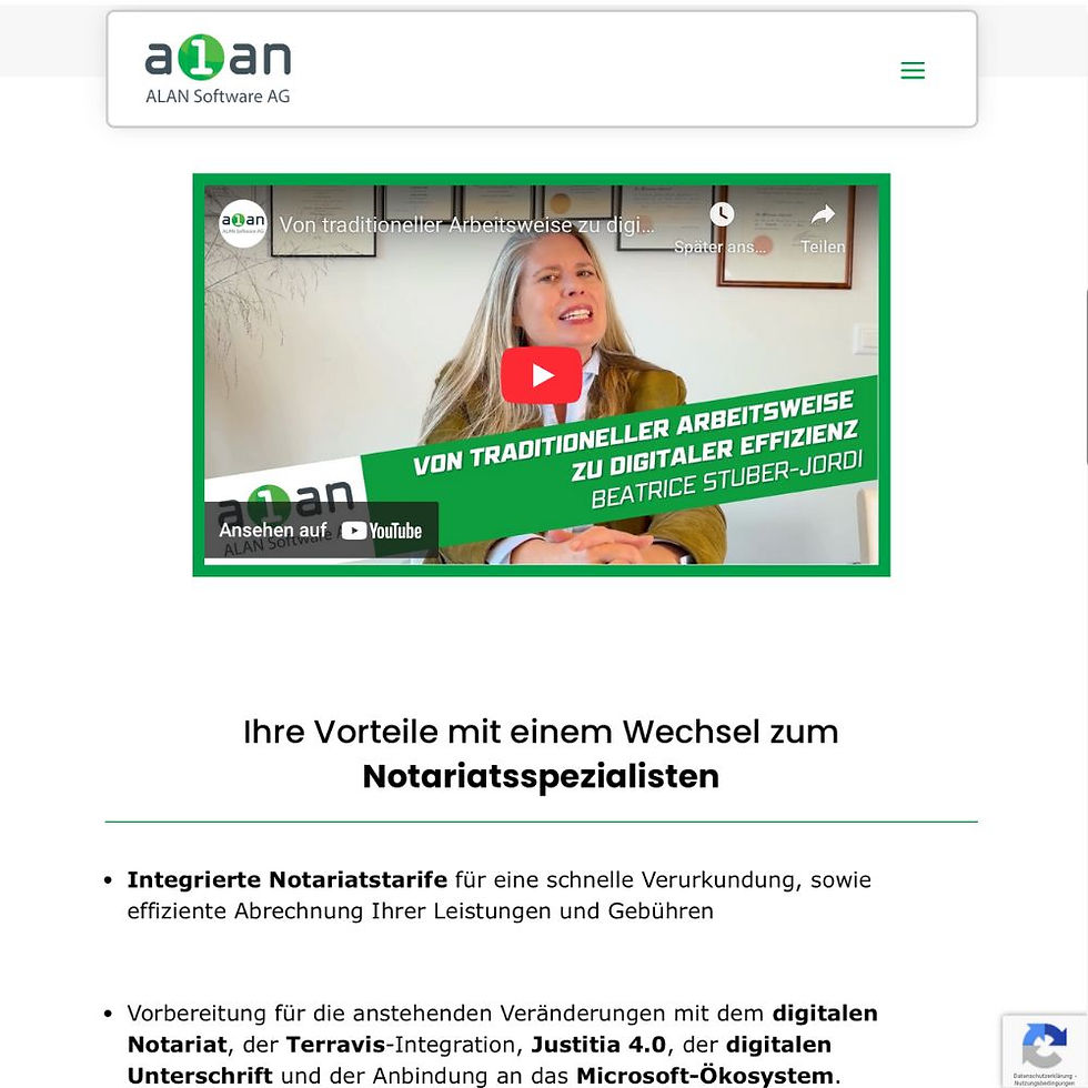 Testimonial-Video auf Website eingebettet – Videoeinbindung für ALAN Software AG