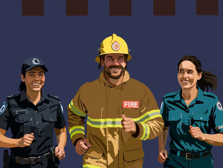 First responders going for a run on a blue background